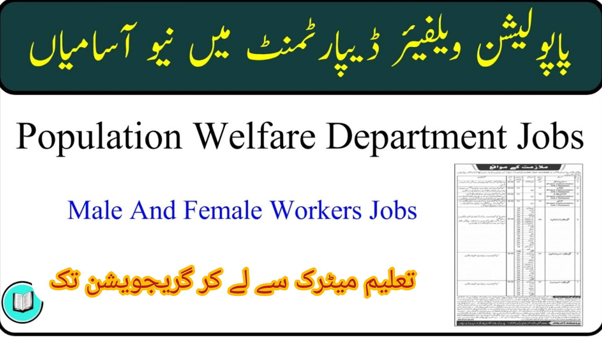 Population Welfare Department Kpk Jobs 2025 Online Apply